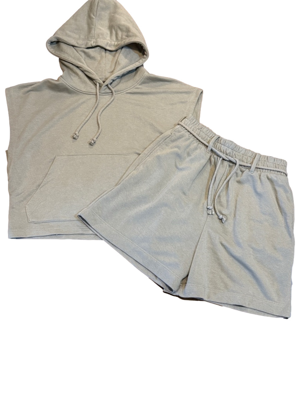 Zara Women's Sage Sleeveless Hoodie and Shorts Set Size S - Picture 2 of 4